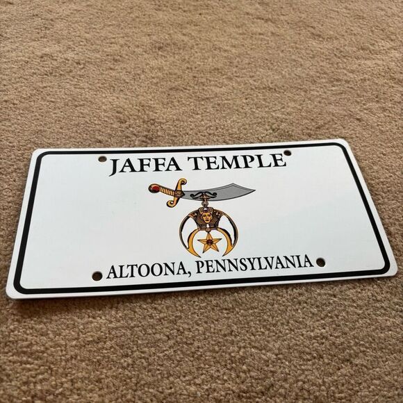Jaffa Temple Altoona Pennsylvania Shriner Masonic Plastic License Plate - Picture 2 of 3